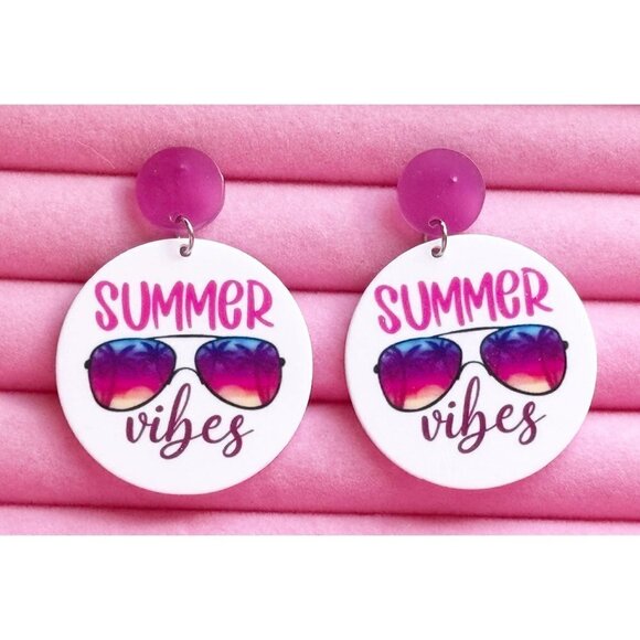 Summer Vibes Acrylic Round Earrings NWT - Picture 2 of 2
